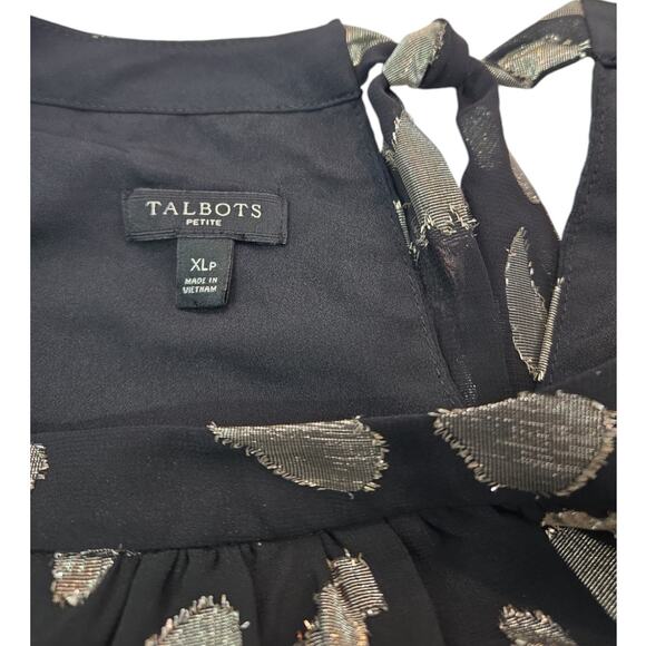Talbots | Black & Silver, Clip Dot, Tie Back Blouse | Size Petite XL - Picture 9 of 9